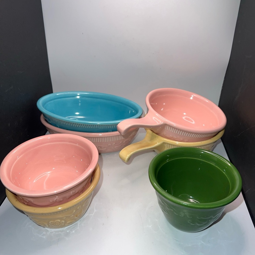 Lot of 7 Oven Serve Ware Colorful Ceramic Bowl Set